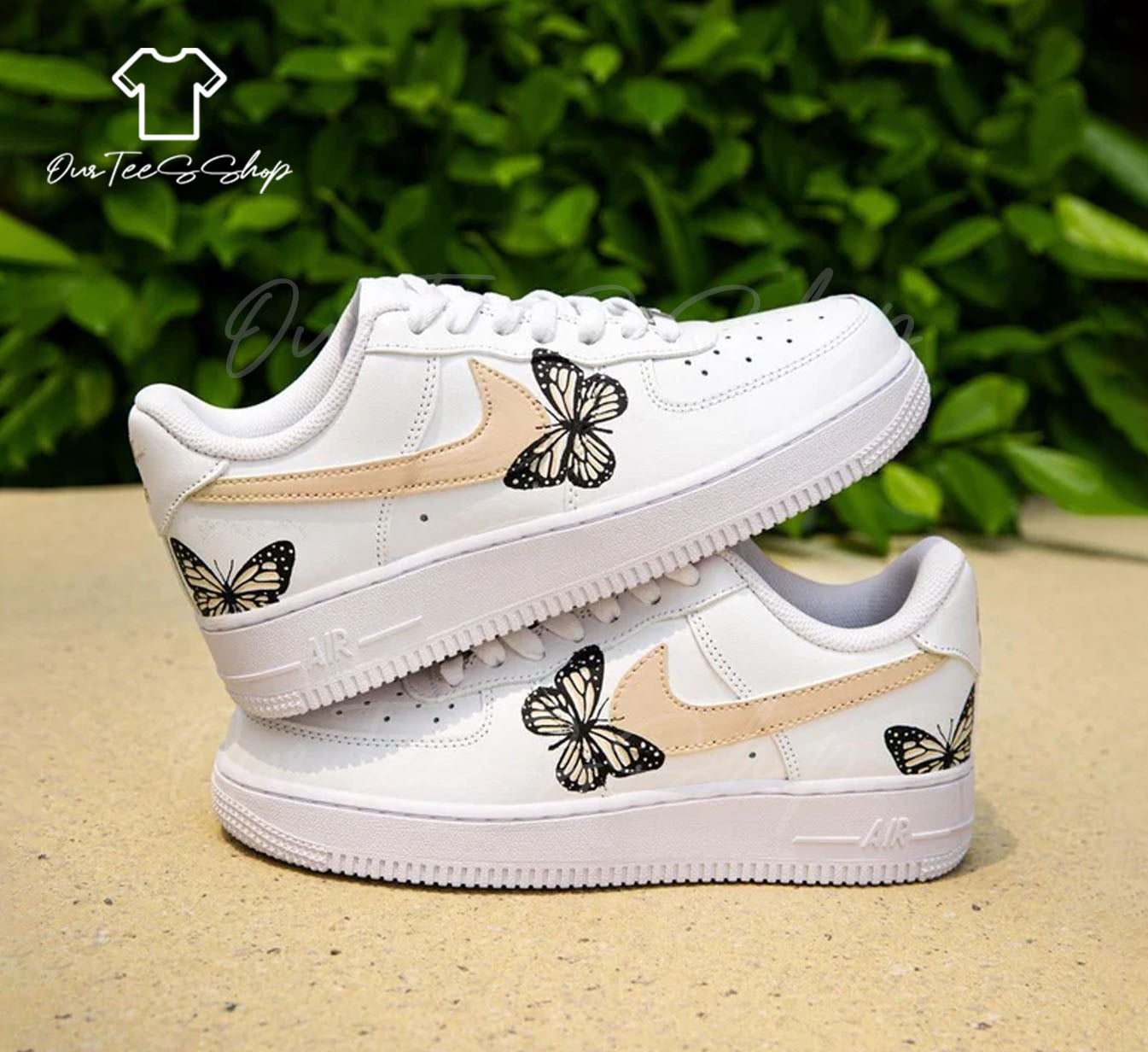 Custom Beige Butterfly Air Force 1 Sneakers
