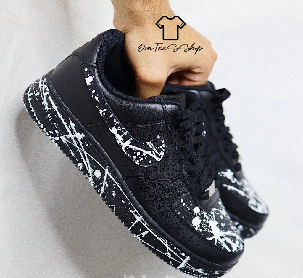 Custom Air Force 1 Black Splatter Sneakers
