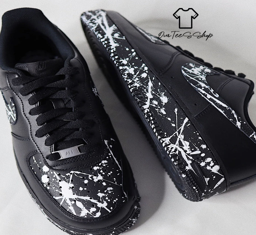 Custom Air Force 1 Black Splatter Sneakers