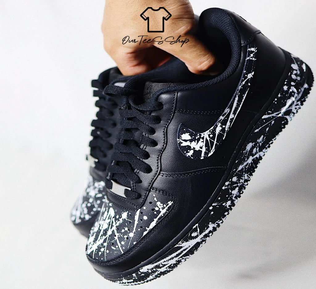 Custom Air Force 1 Black Splatter Sneakers