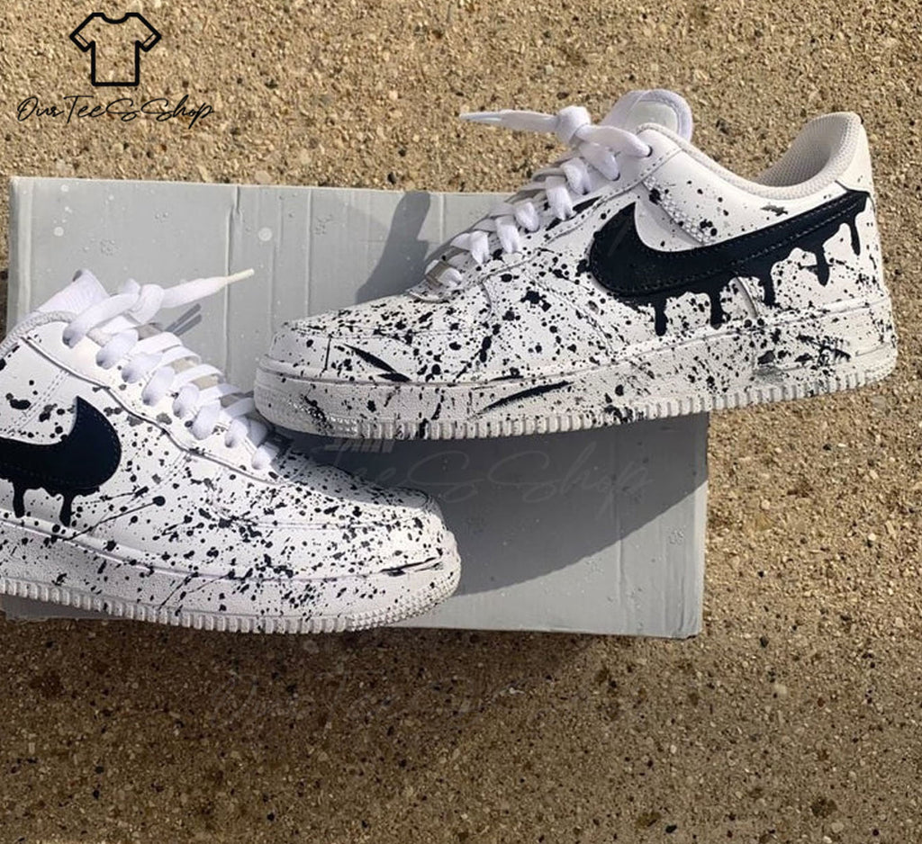 Custom Air Force 1 Black Drip Splatter, Personalized Shoes
