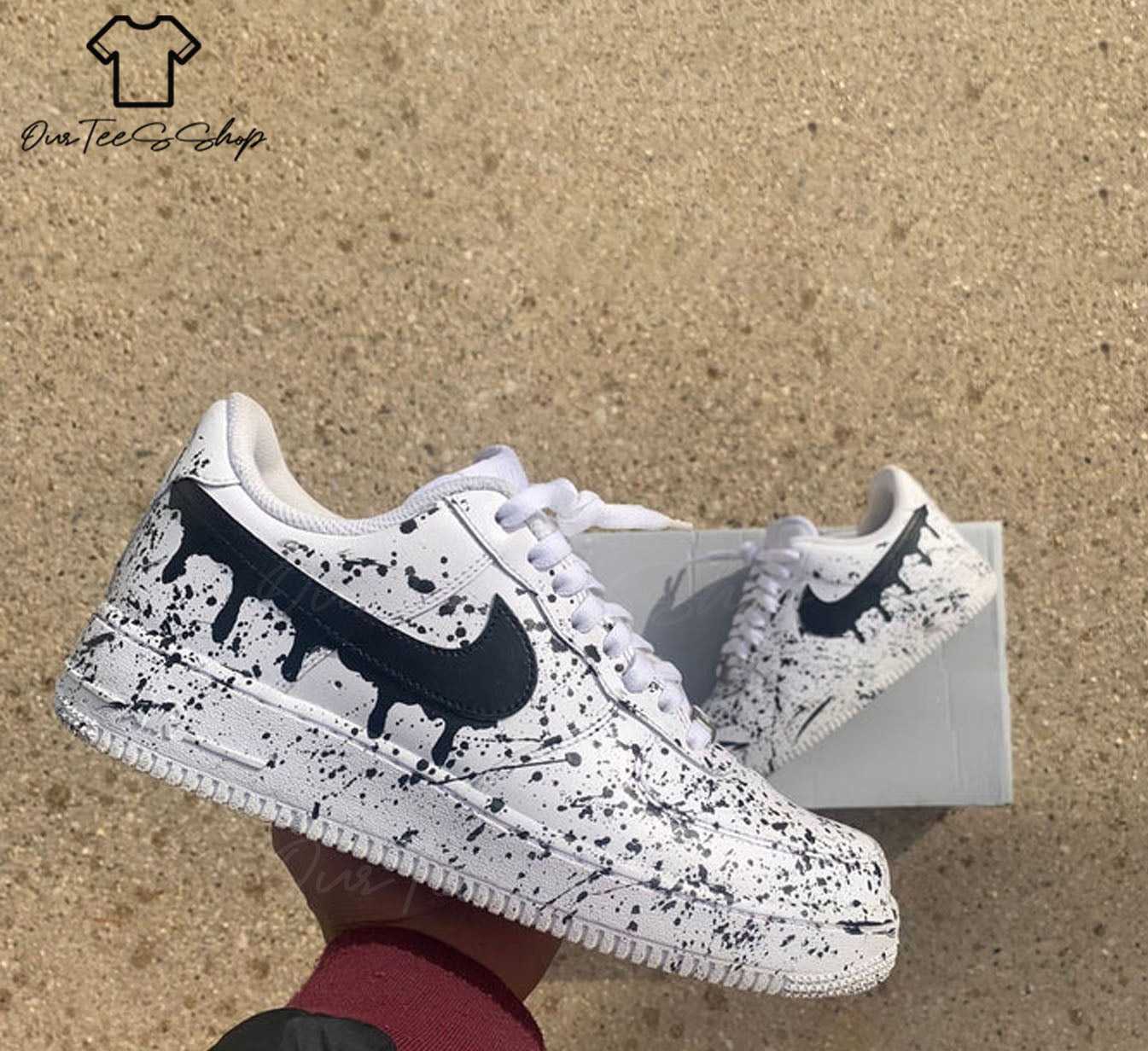 Custom Air Force 1 Black Drip Splatter, Personalized Shoes