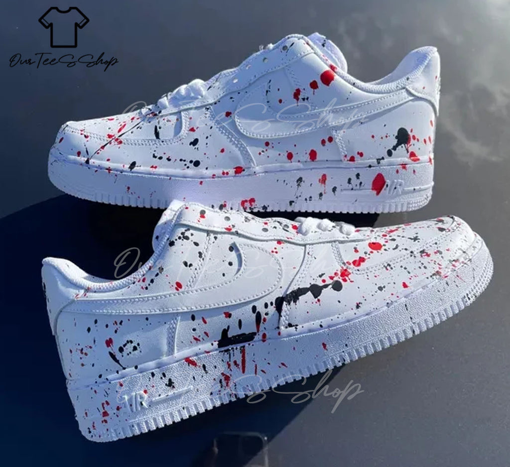 Custom Air Force 1 Black Red Splatter Sneakers