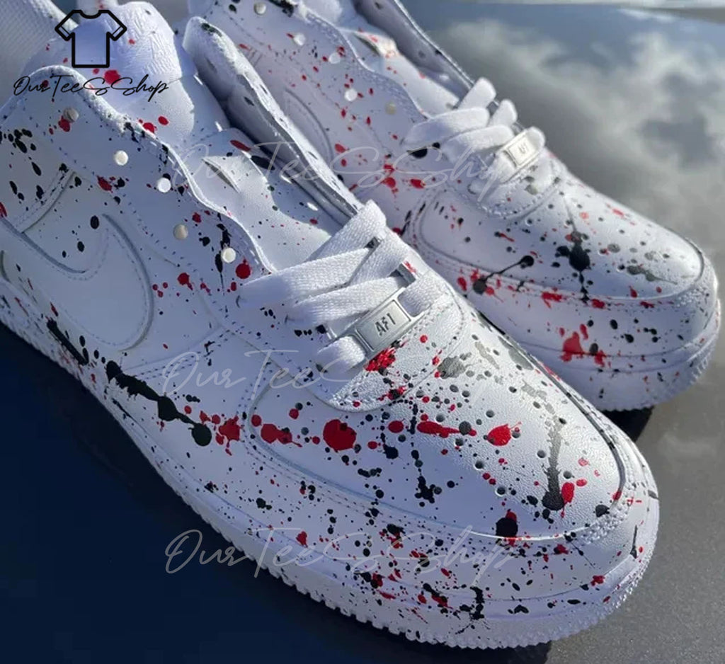 Custom Air Force 1 Black Red Splatter Sneakers