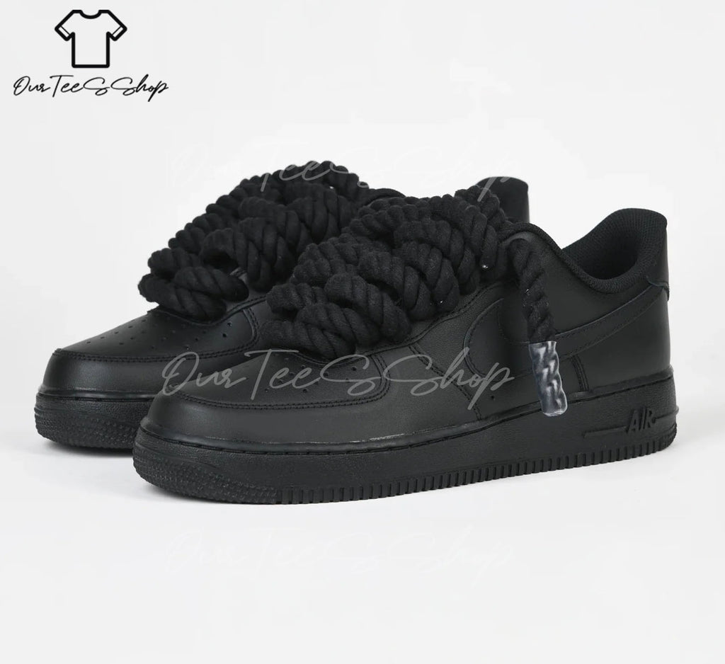 Custom Air Force 1 Black Rope Sneakers