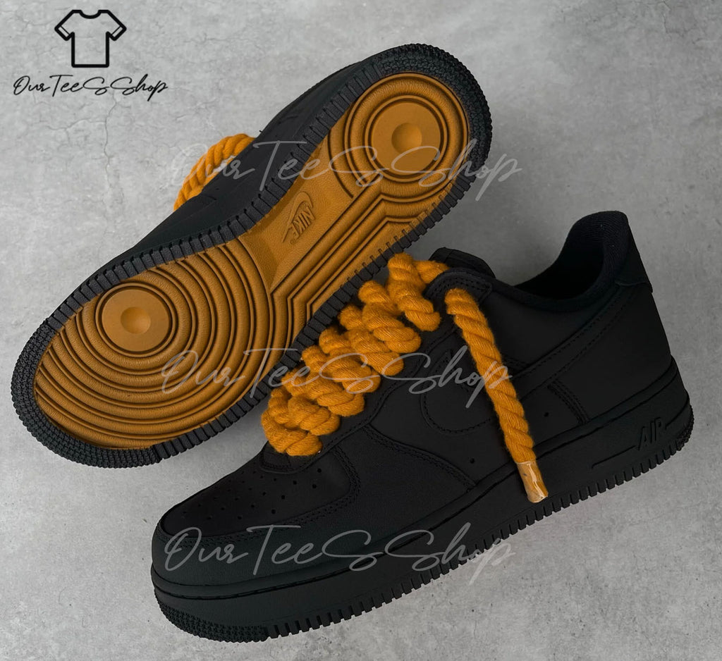 Custom Air Force 1 Orange Rope Black Sneakers