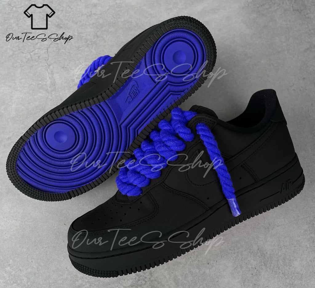 Custom Air Force 1 Blue Rope Black Sneakers