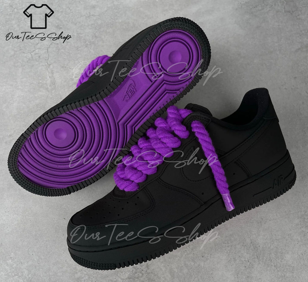 Custom Air Force 1 Purple Rope Black Sneakers