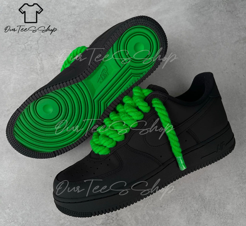 Custom Air Force 1 Green Rope Black Sneakers
