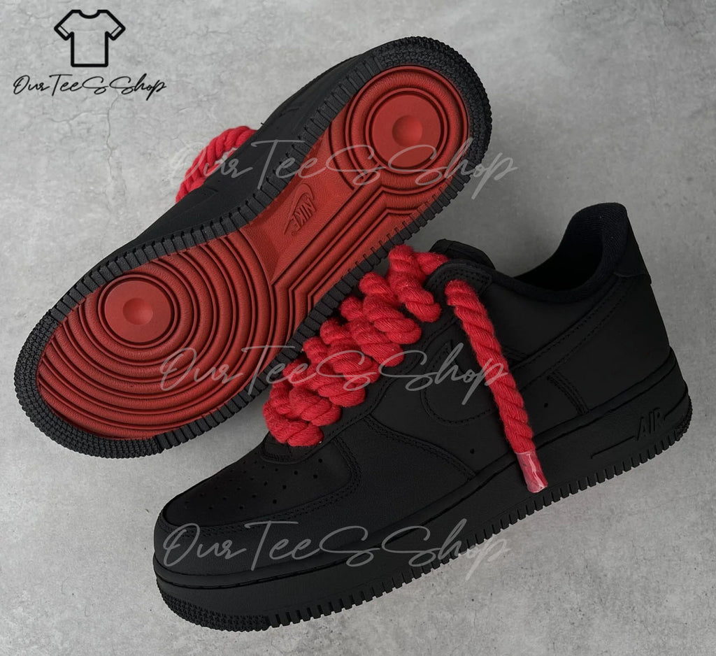 Custom Air Force 1 Red Rope Black Sneakers