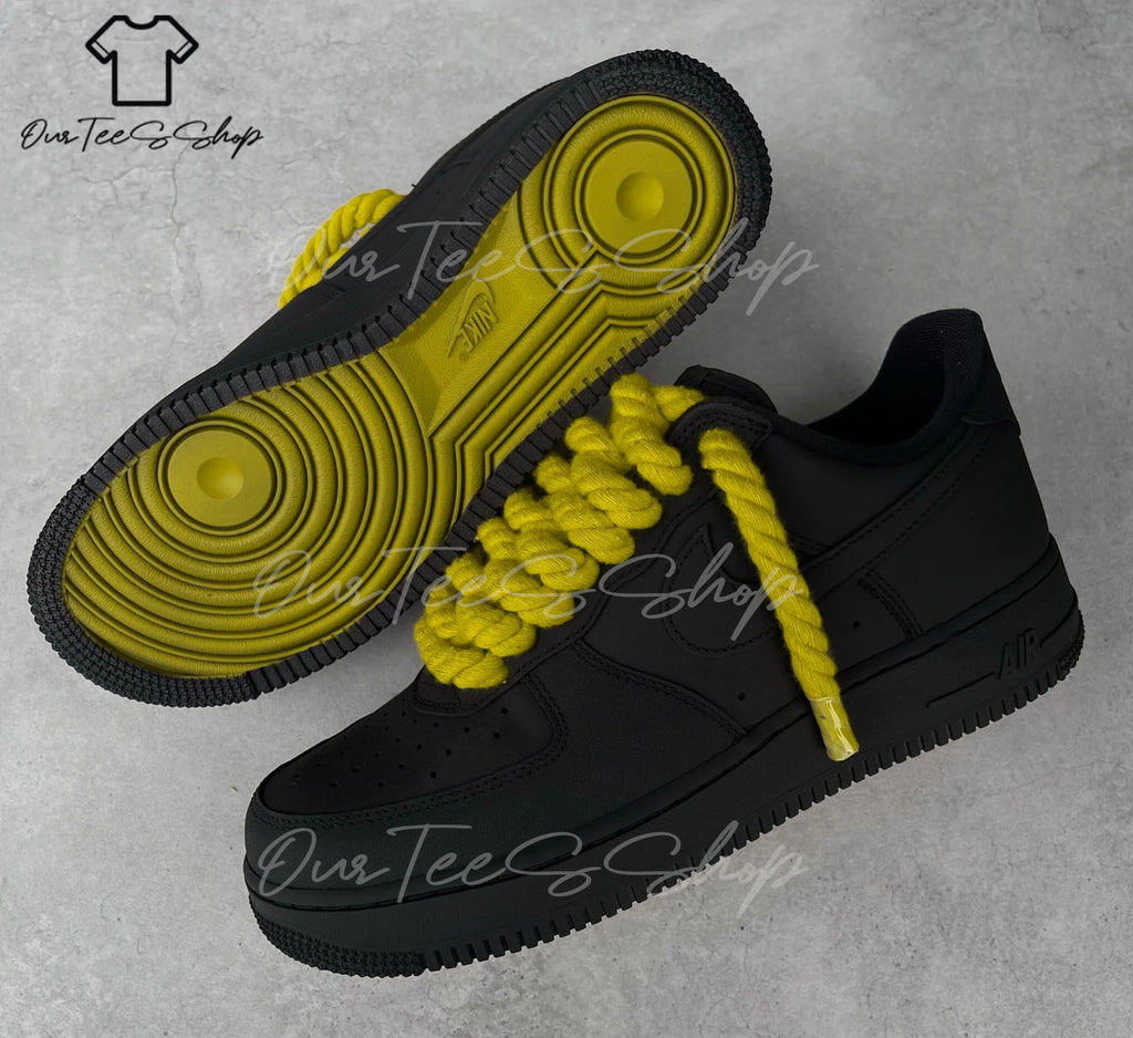 Custom Air Force 1 Yellow Rope Black Sneakers