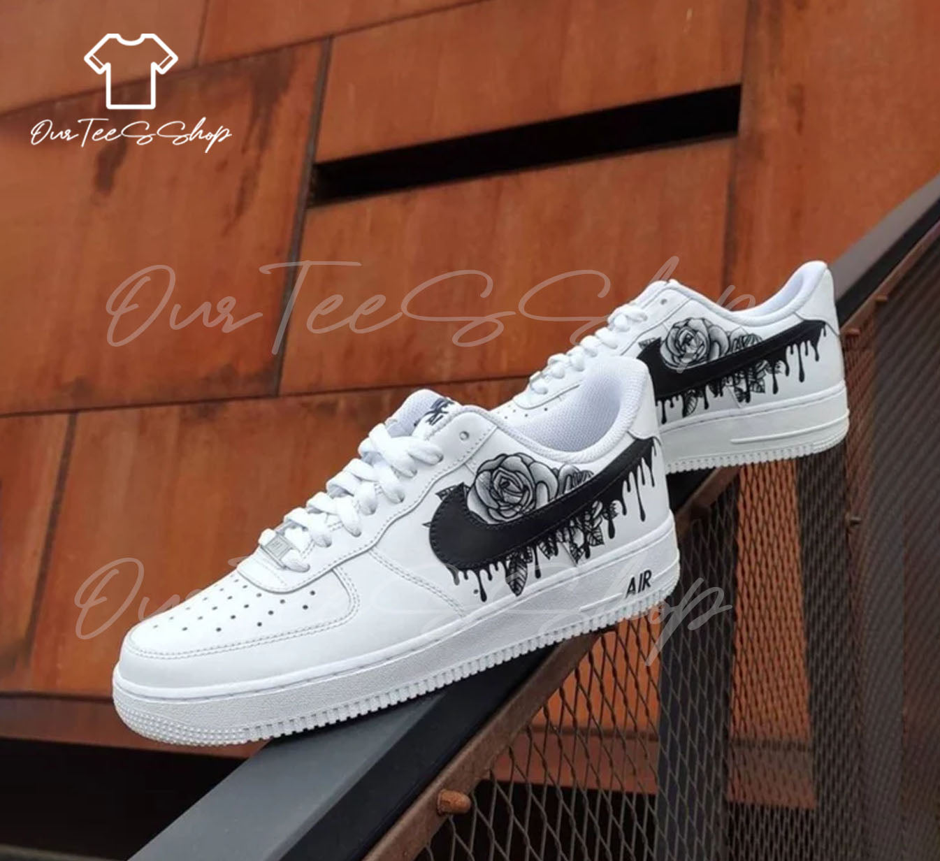 Custom Black Rose Drip Air Force 1 Sneakers