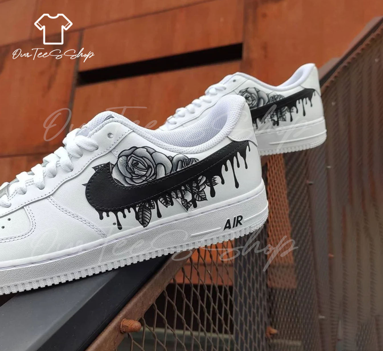 Custom Black Rose Drip Air Force 1 Sneakers
