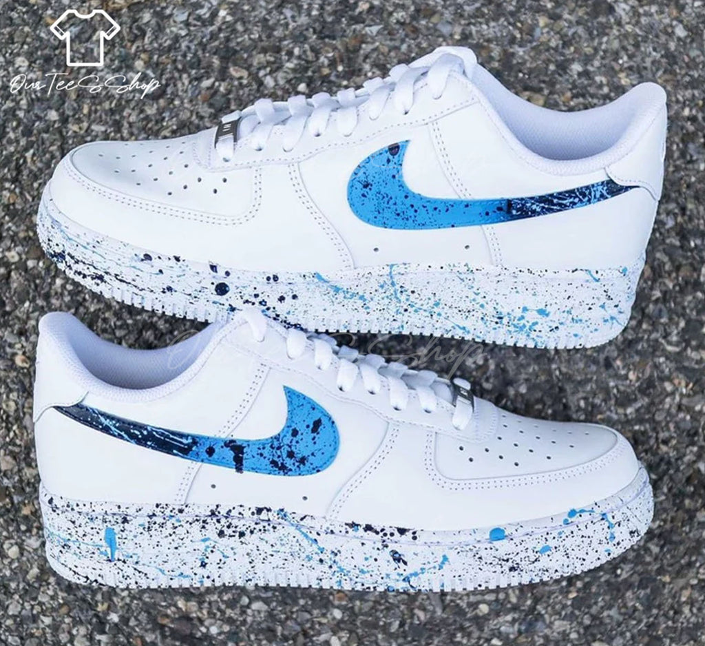 Custom Air Force 1 Splatter Blue Black Sneakers