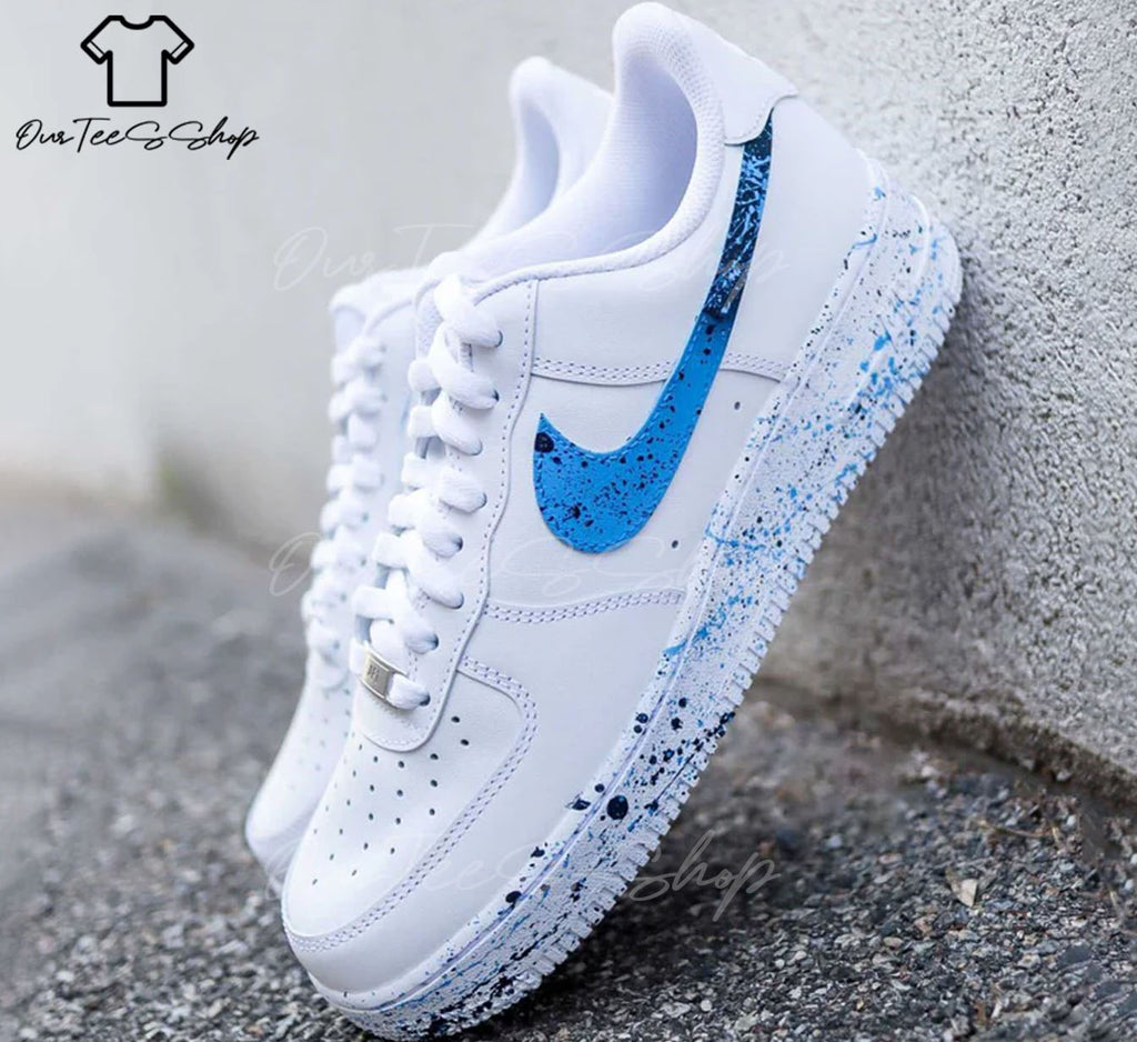 Custom Air Force 1 Splatter Blue Black Sneakers