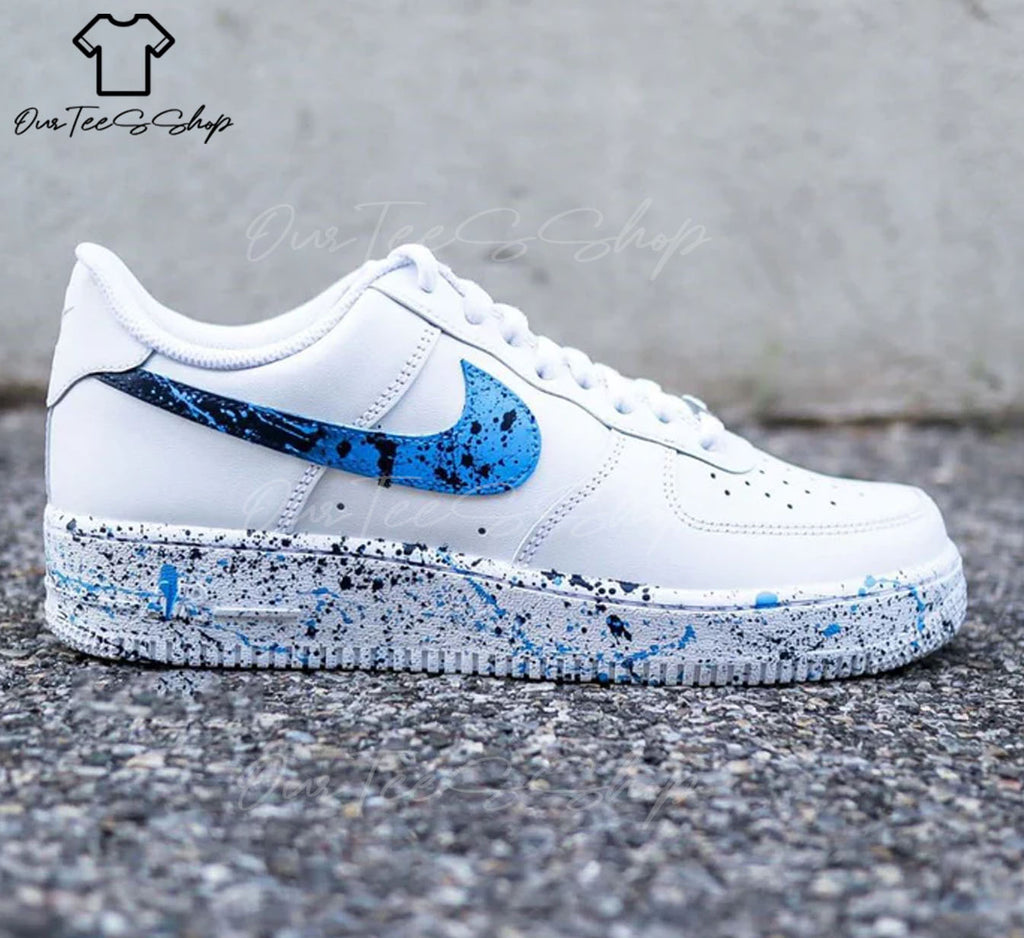 Custom Air Force 1 Splatter Blue Black Sneakers