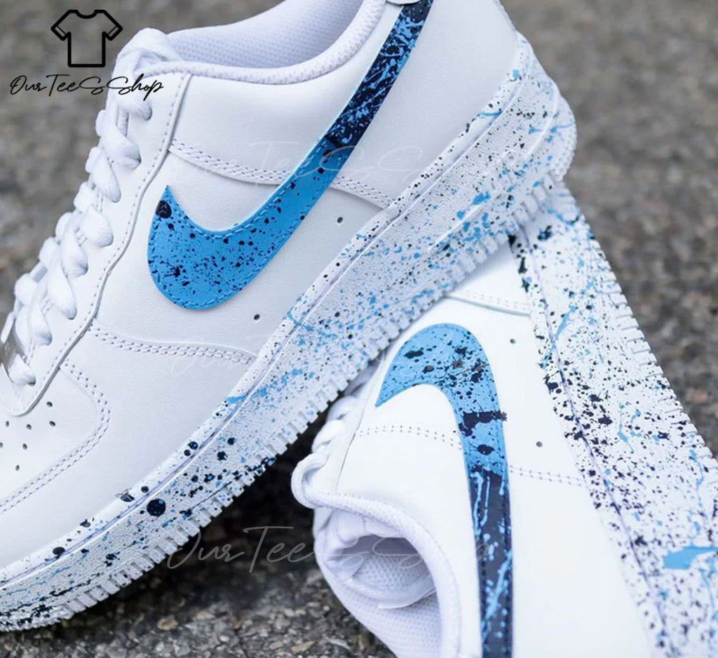 Custom Air Force 1 Splatter Blue Black Sneakers