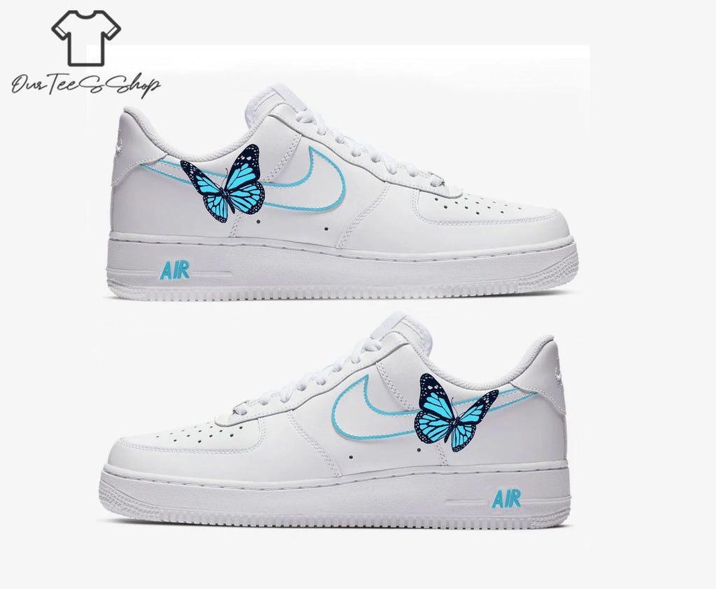 Custom Air Force 1 Blue Butterfly Sneakers