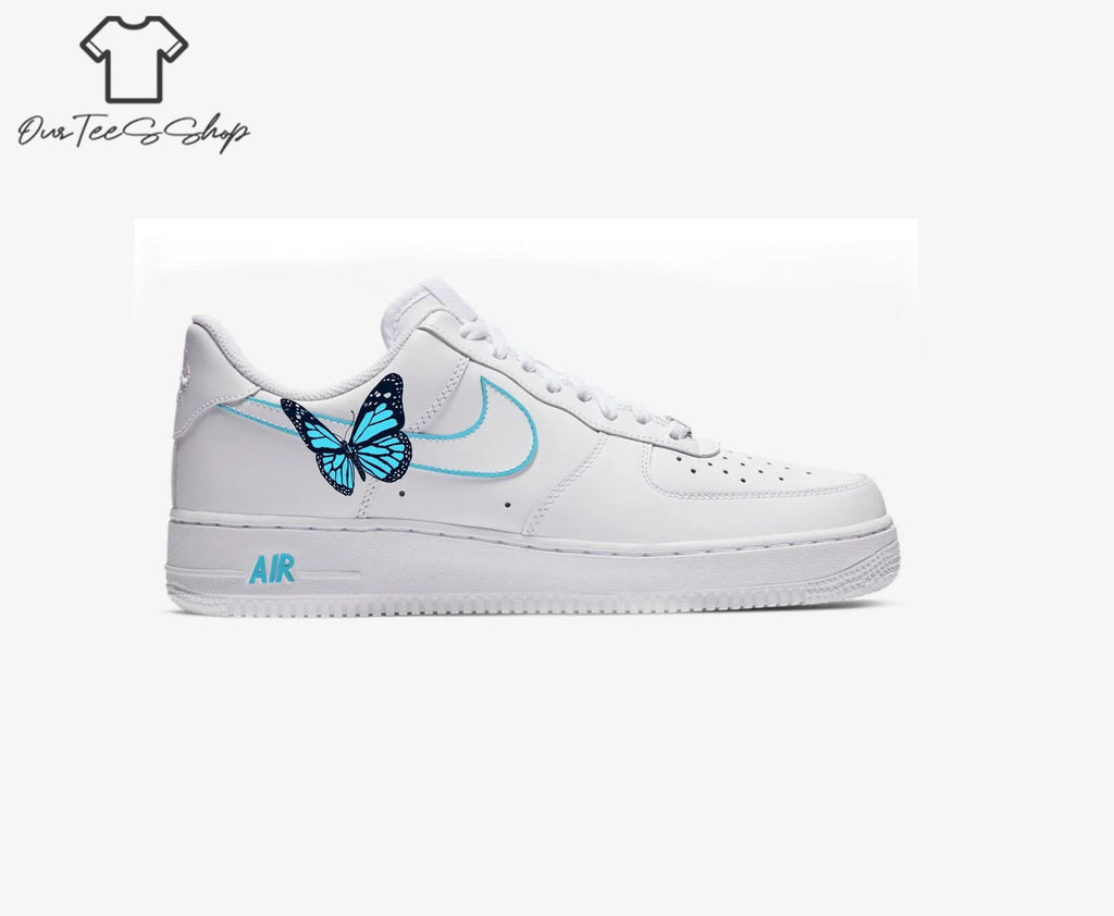 Custom Air Force 1 Blue Butterfly Sneakers