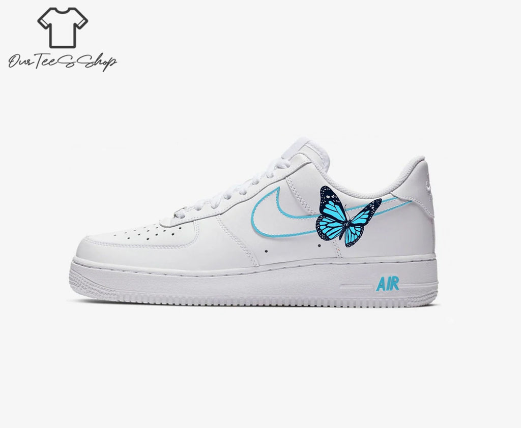 Custom Air Force 1 Blue Butterfly Sneakers