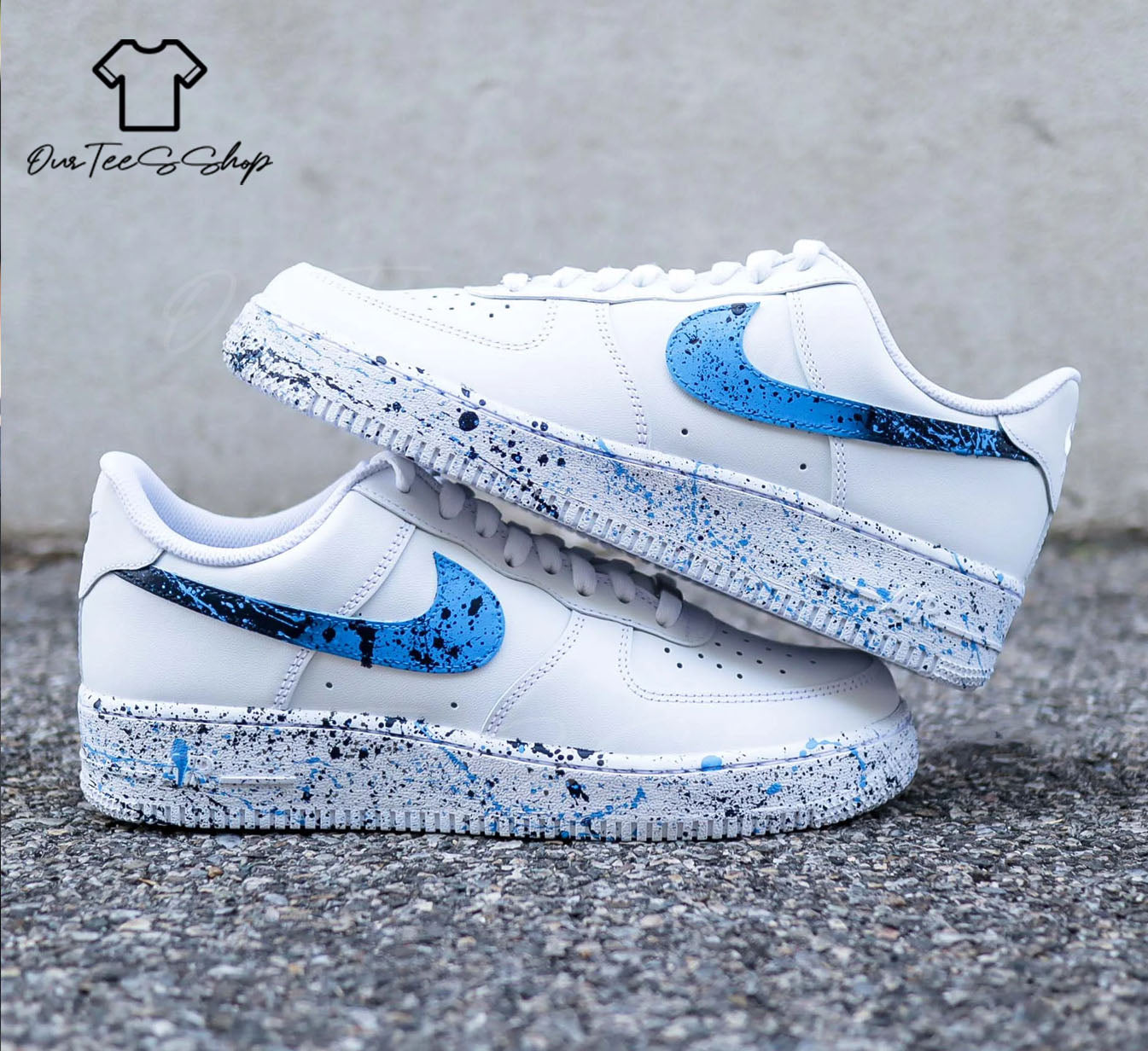 Custom Blue Splash Air Force 1 Sneakers