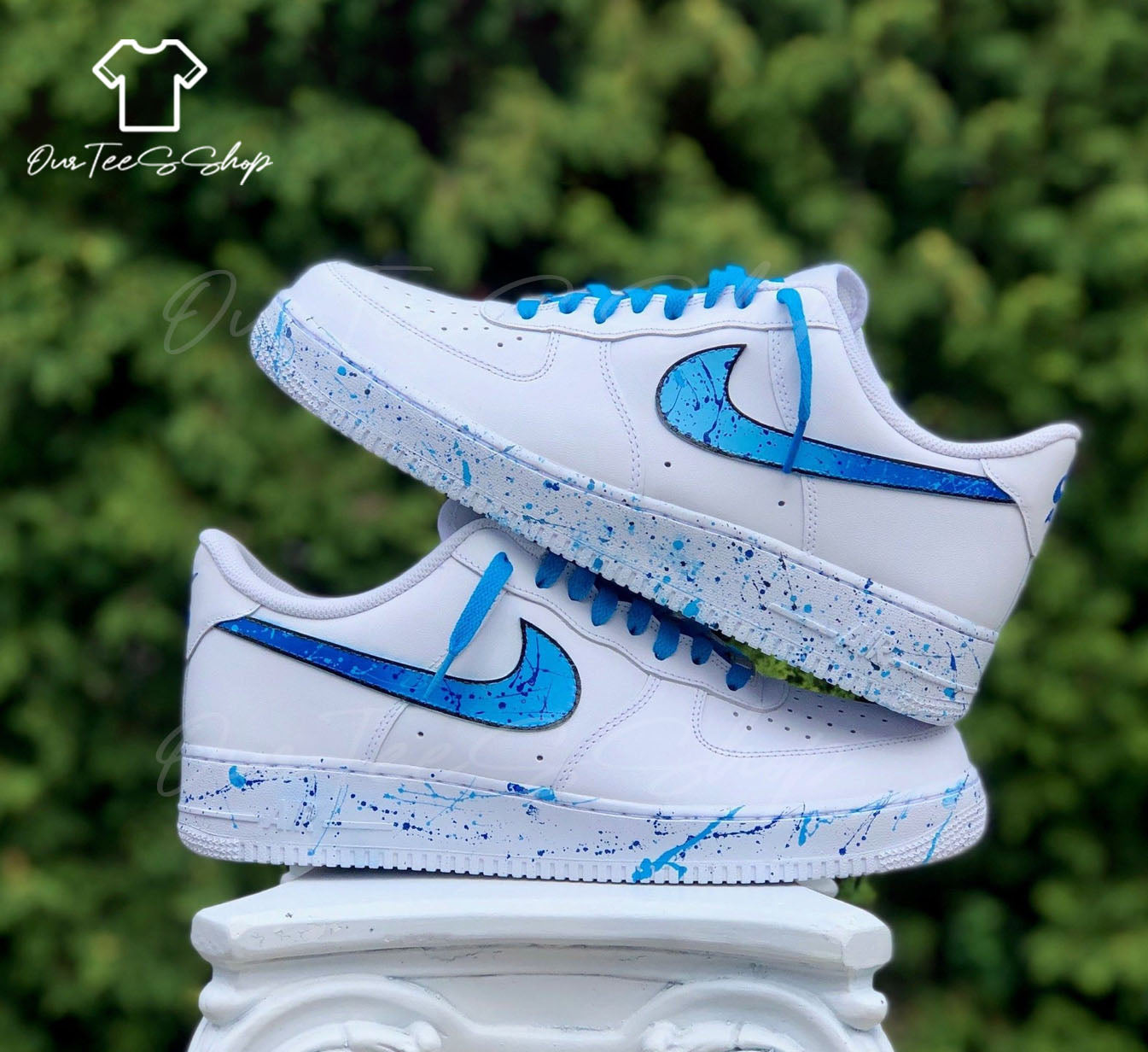 Custom Blue Splash Air Force 1 Sneakers