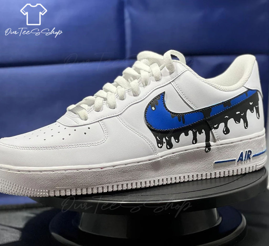 Custom Air Force 1 Blue and Black Drip, Personalized Shoes