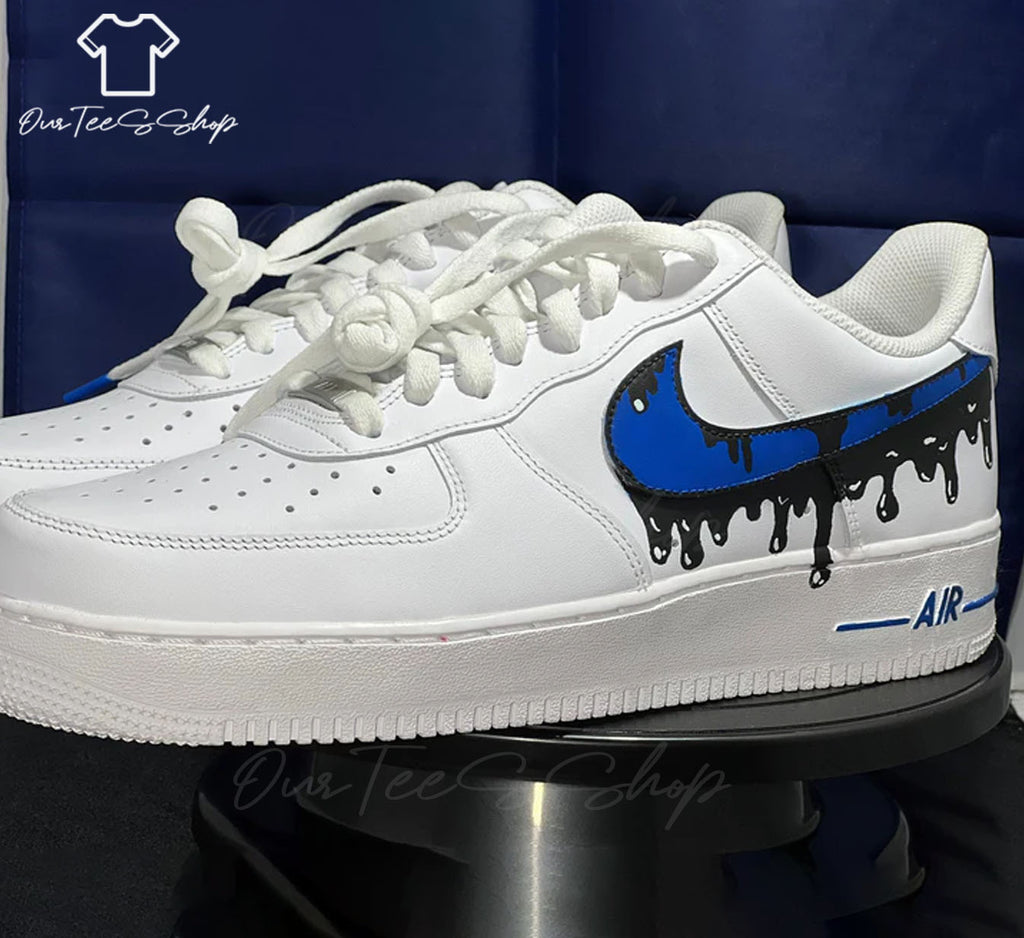 Custom Air Force 1 Blue and Black Drip, Personalized Shoes
