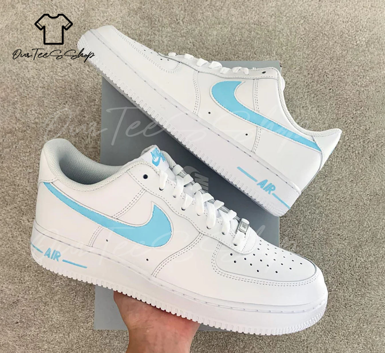 Custom Baby Blue Air Force 1 Sneakers