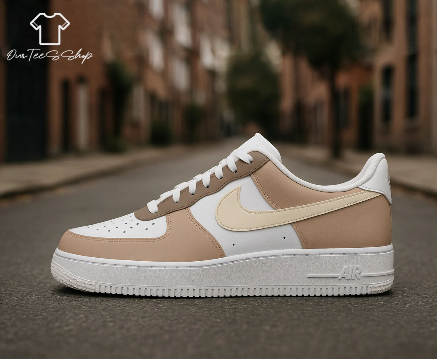 Custom Air Force 1 Brown White Sneakers