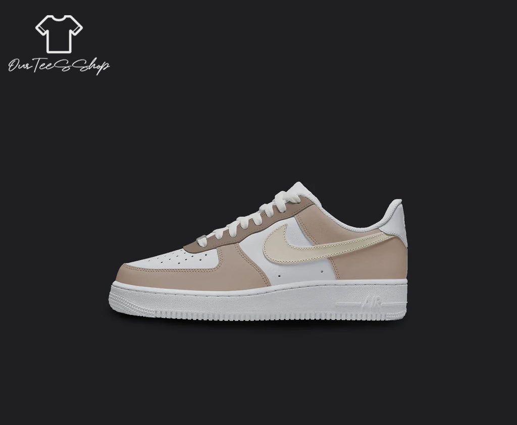 Custom Air Force 1 Brown White Sneakers