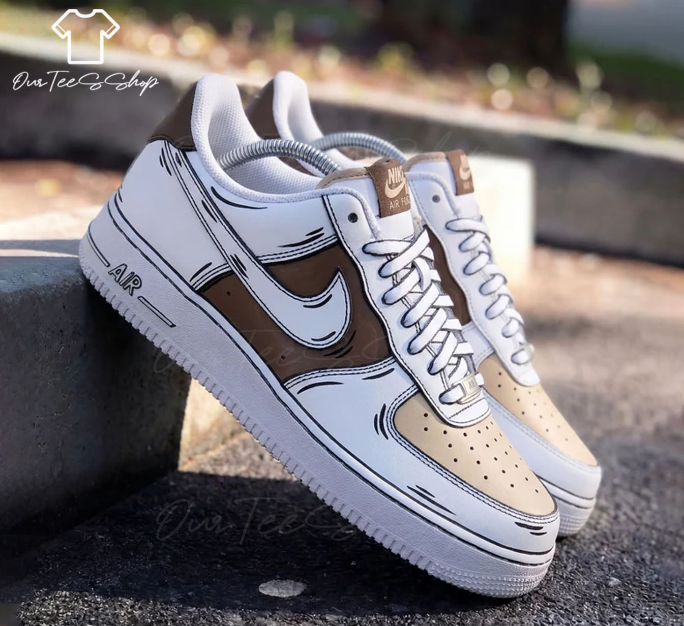Custom Air Force 1 Brown Beige Cartoon, Personalized Shoes
