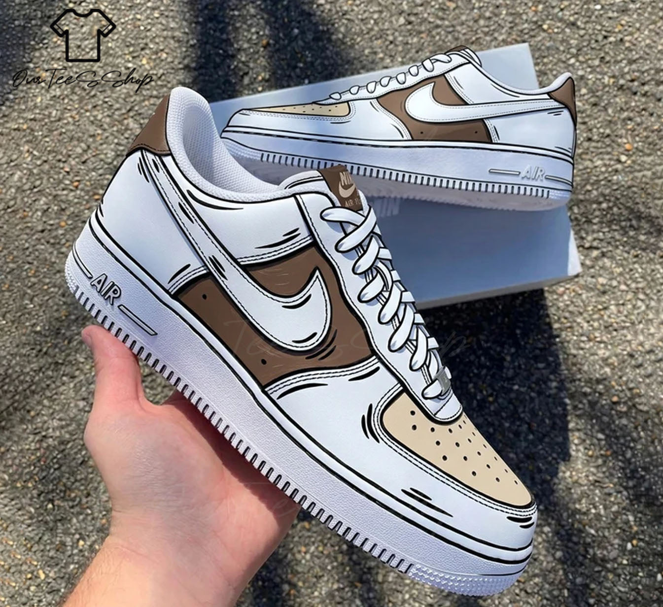 Custom Air Force 1 Brown Beige Cartoon, Personalized Shoes