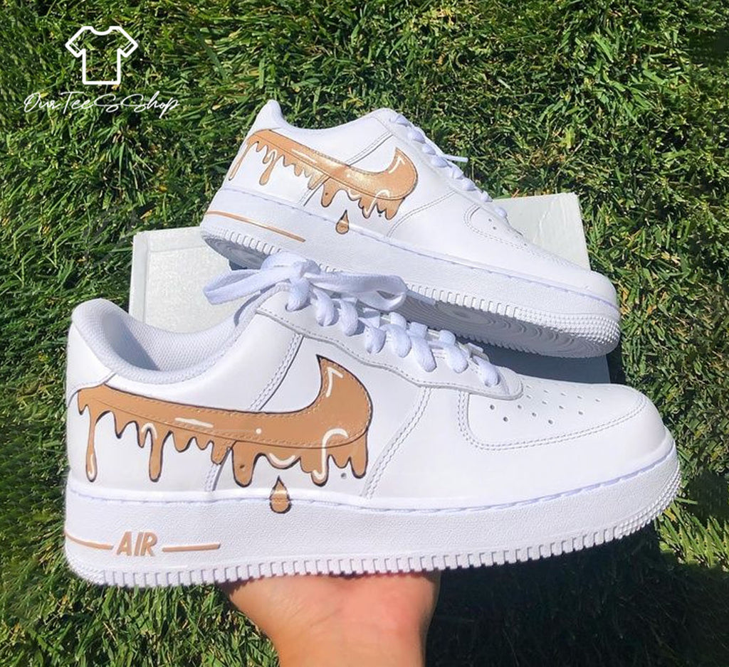 Custom Brown Drip Air Force 1 Sneakers
