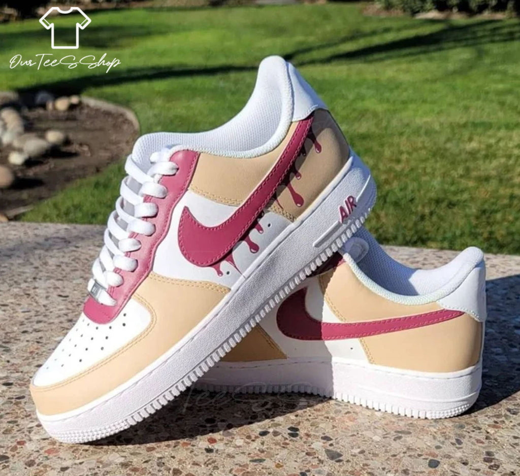 Custom Air Force 1 Brown Pink Drip, Personalized Shoes