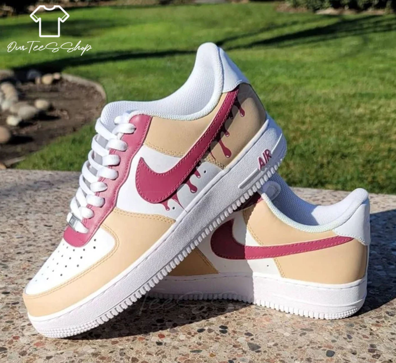 Custom Air Force 1 Brown Pink Drip, Personalized Shoes