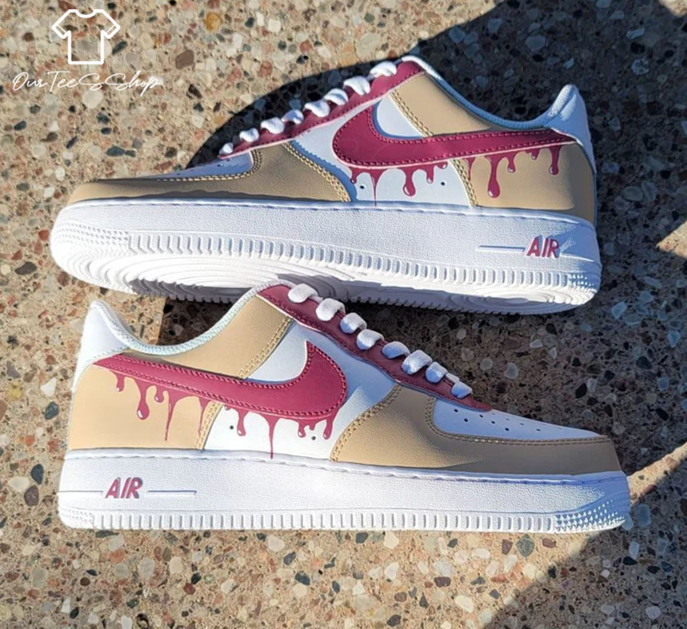 Custom Air Force 1 Brown Pink Drip, Personalized Shoes