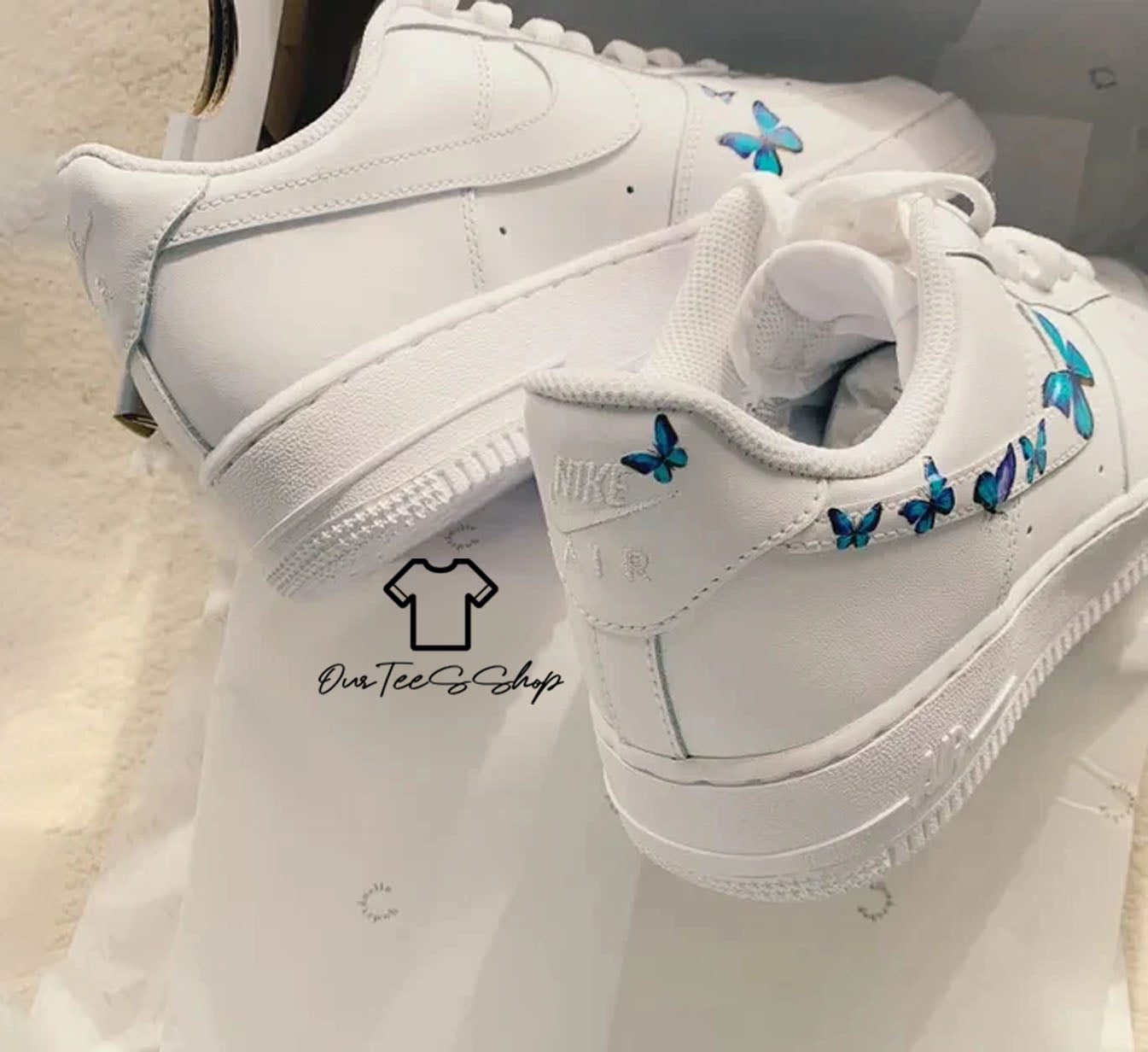 Custom Air Force 1 Butterfly Mint Sneakers