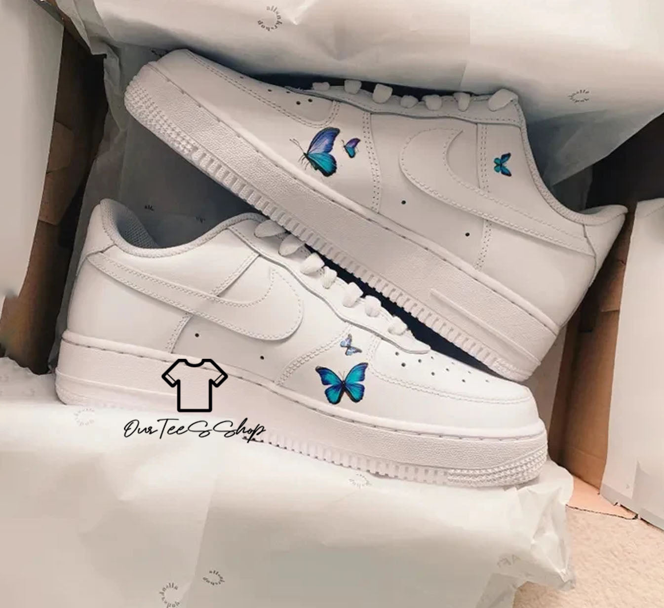 Custom Air Force 1 Butterfly Mint Sneakers