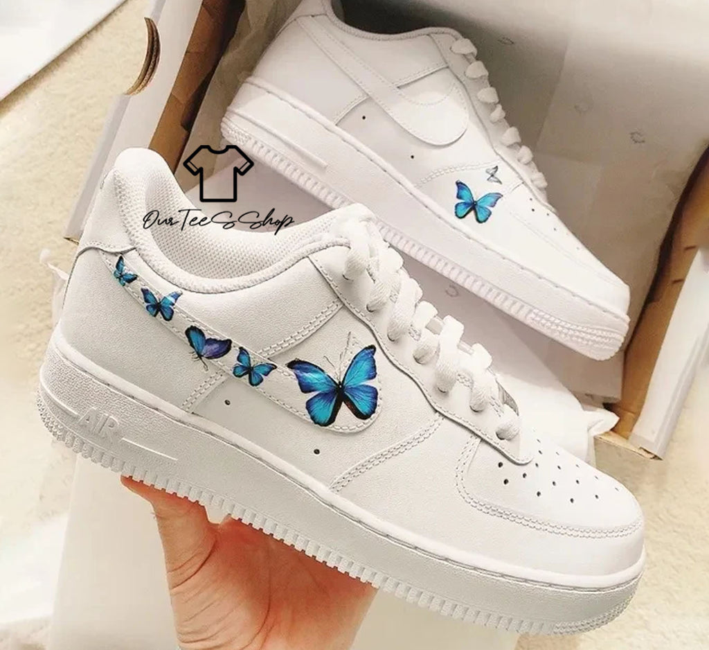 Custom Air Force 1 Butterfly Mint Sneakers
