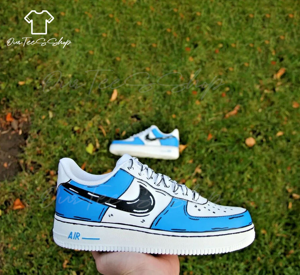 Custom Cartoon Blue Black Air Force 1 Sneakers