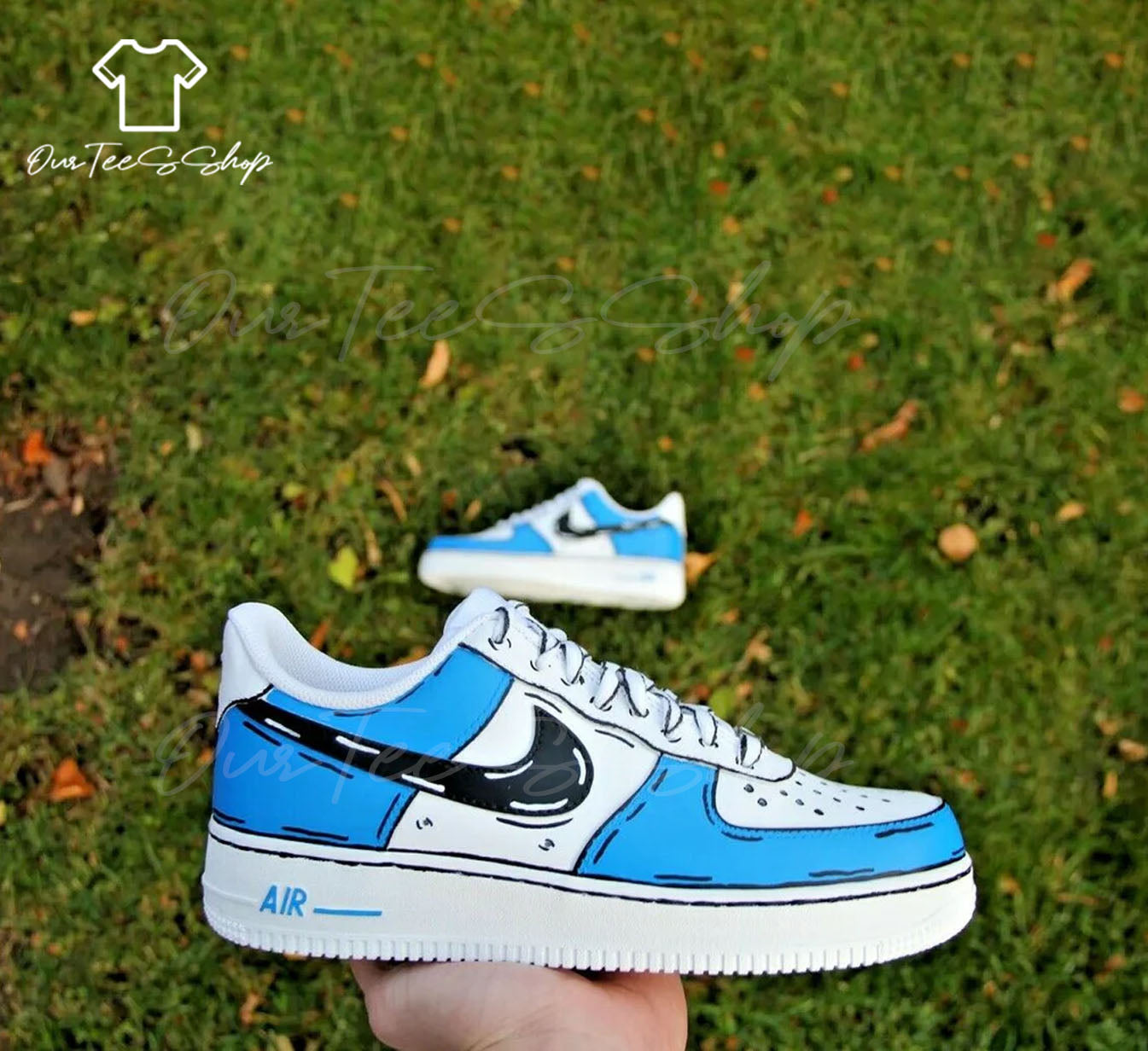 Custom Cartoon Blue Black Air Force 1 Sneakers