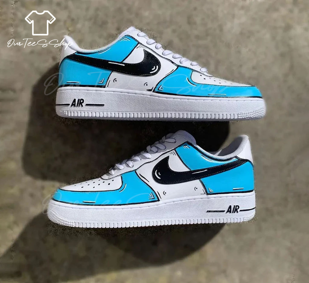 Custom Cartoon Blue Black Air Force 1 Sneakers
