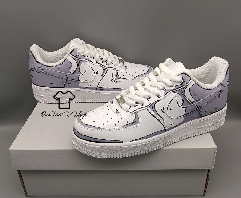 Custom Air Force 1 Cartoon Gray White Sneakers