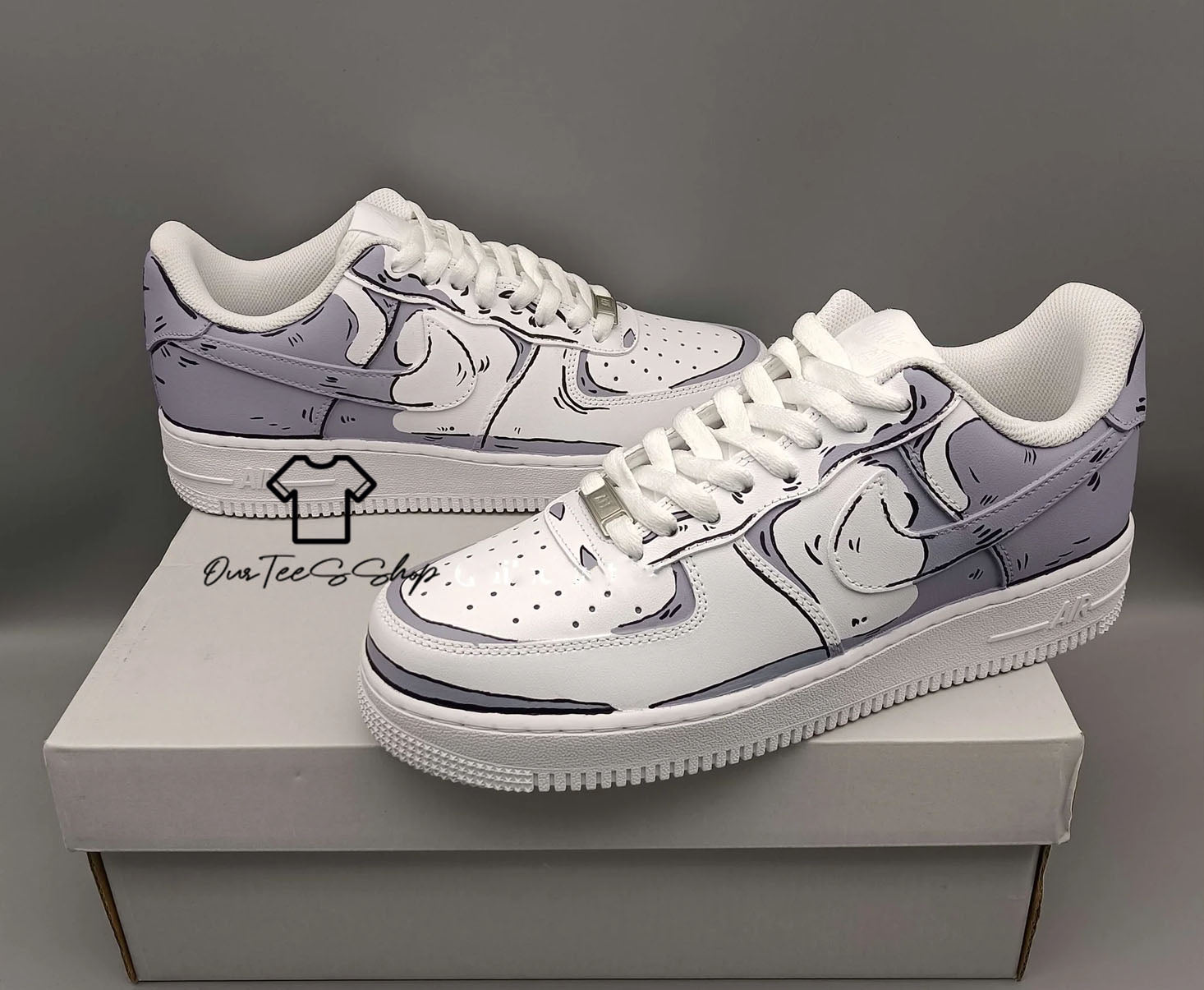 Custom Air Force 1 Cartoon Gray White Sneakers
