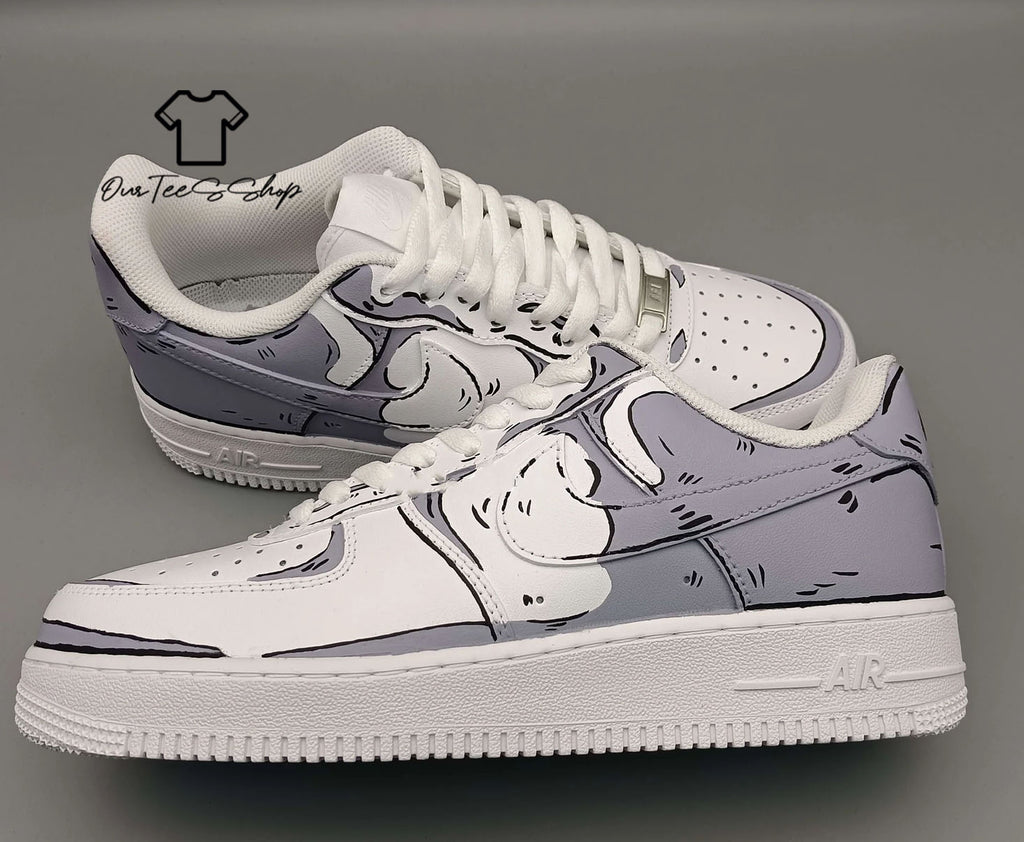 Custom Air Force 1 Cartoon Gray White Sneakers