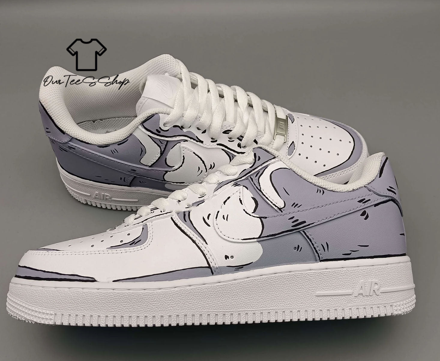 Custom Air Force 1 Cartoon Gray White Sneakers