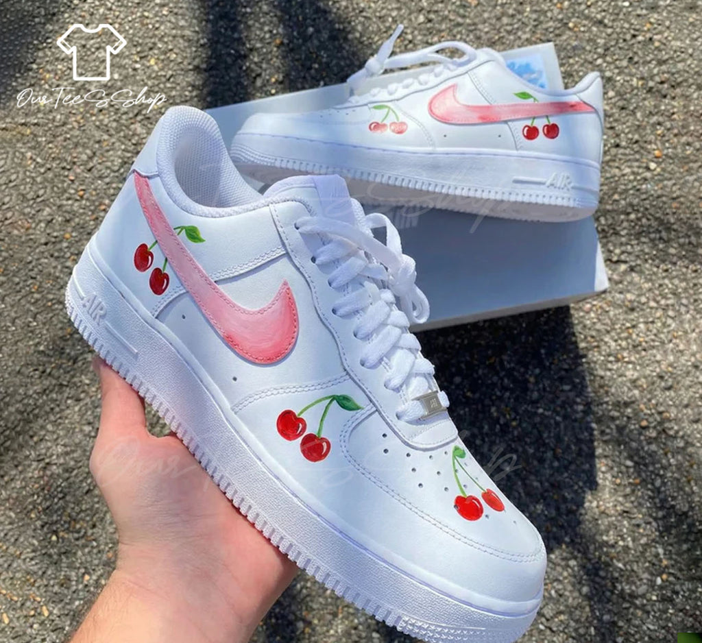 Custom Cherry Pink Air Force 1 Sneakers