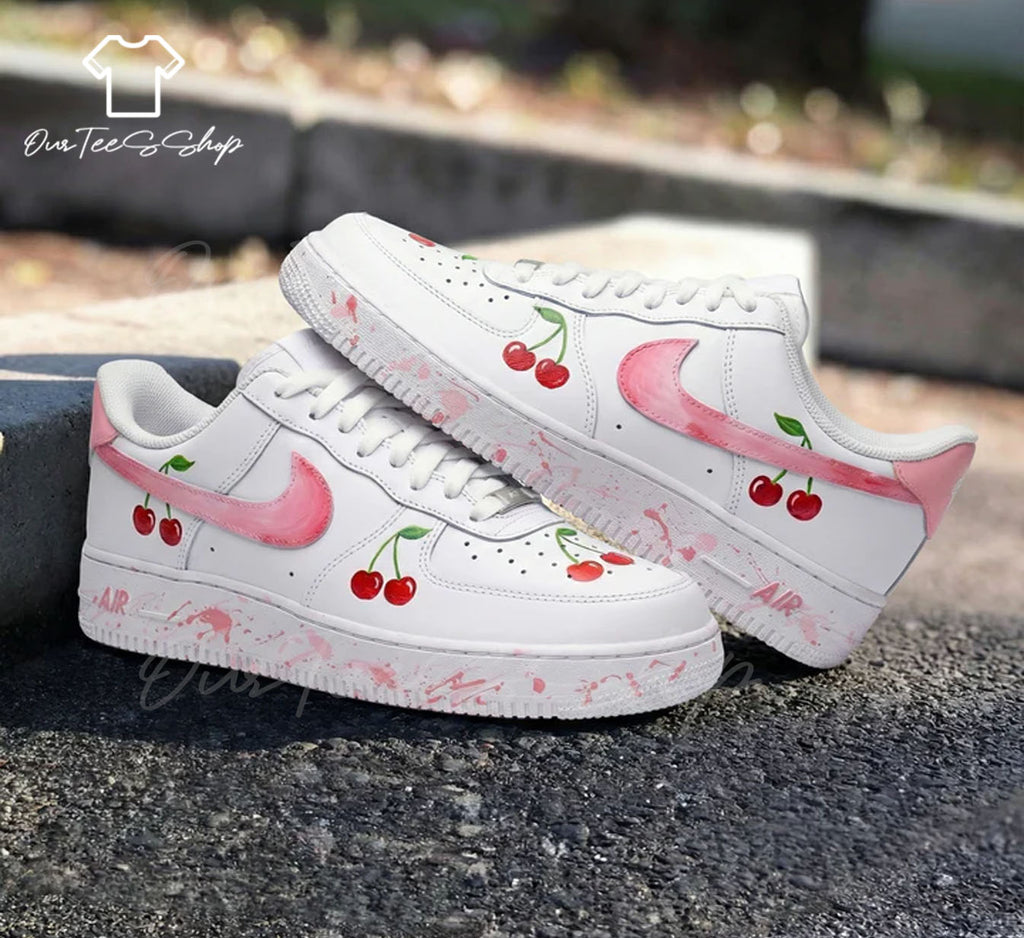 Custom Cherry Pink Air Force 1 Sneakers
