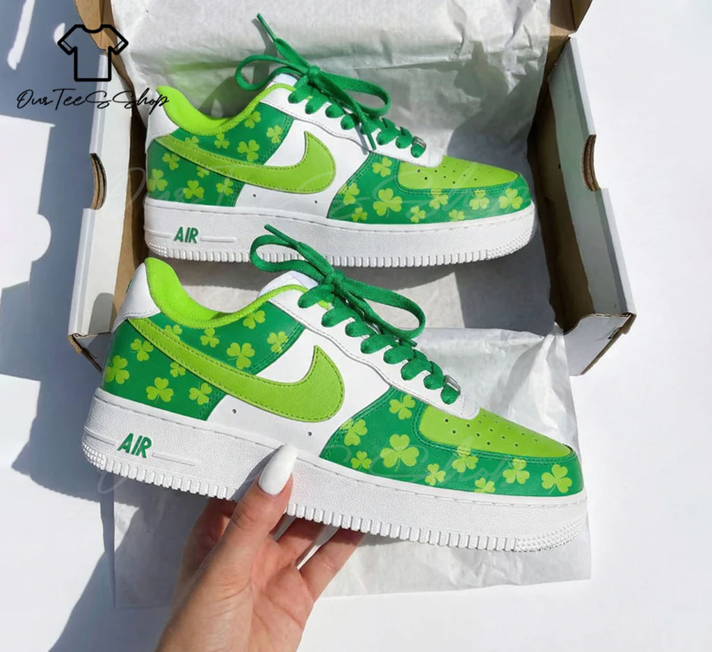 Custom Shamrock Pattern Green Air Force 1 Sneakers